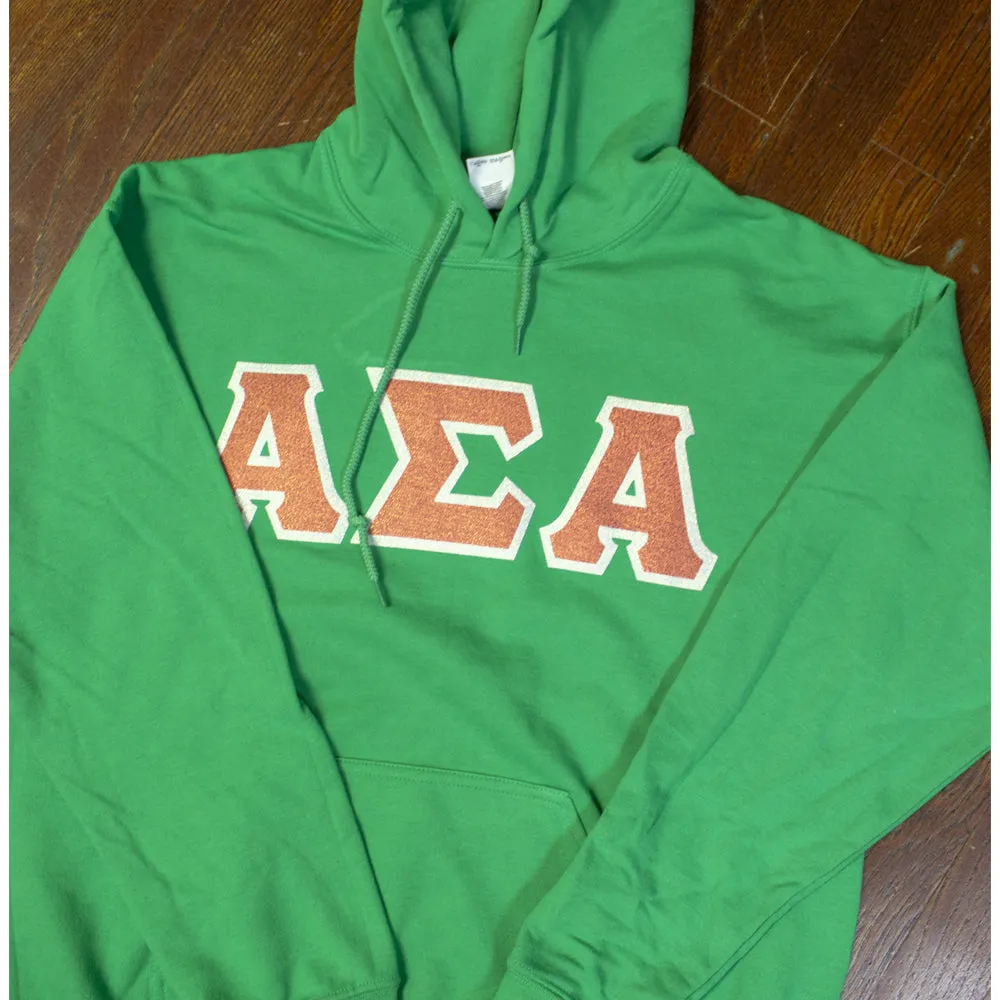 Sorority Letter Hooded Sweatshirt with Glitter Options - G185 - Twill