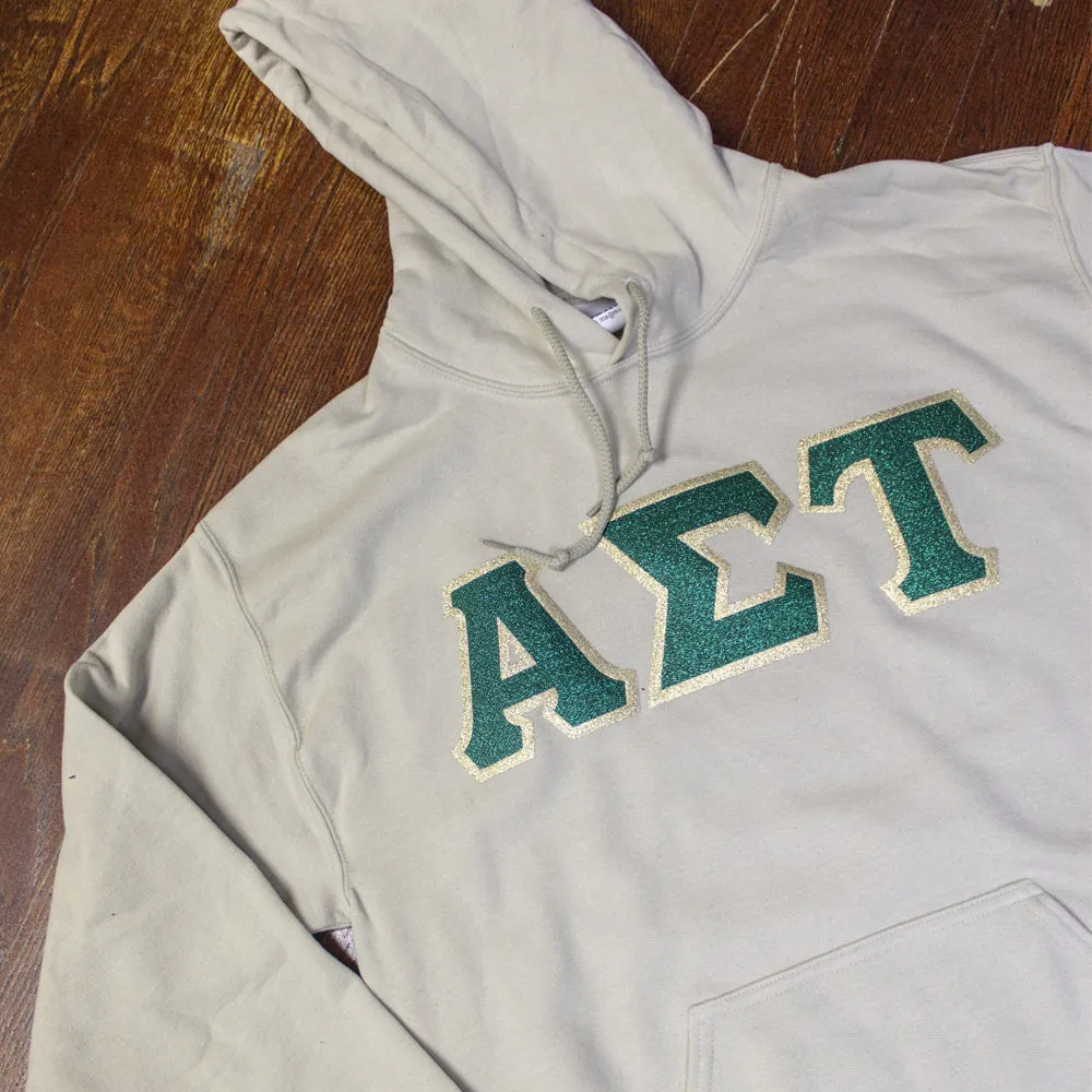 Sorority Letter Hooded Sweatshirt with Glitter Options - G185 - Twill