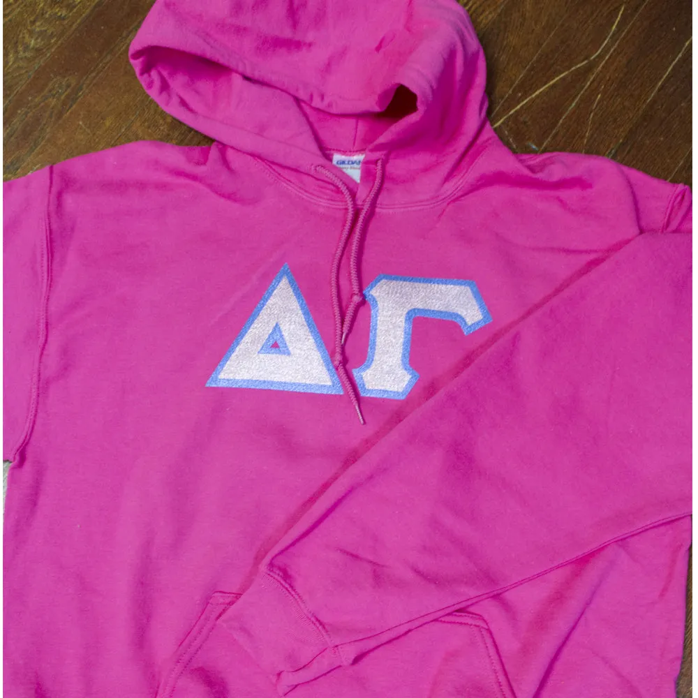 Sorority Letter Hooded Sweatshirt with Glitter Options - G185 - Twill