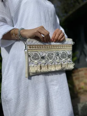 Stone Embellished Fringed Sequin Clutch Bag