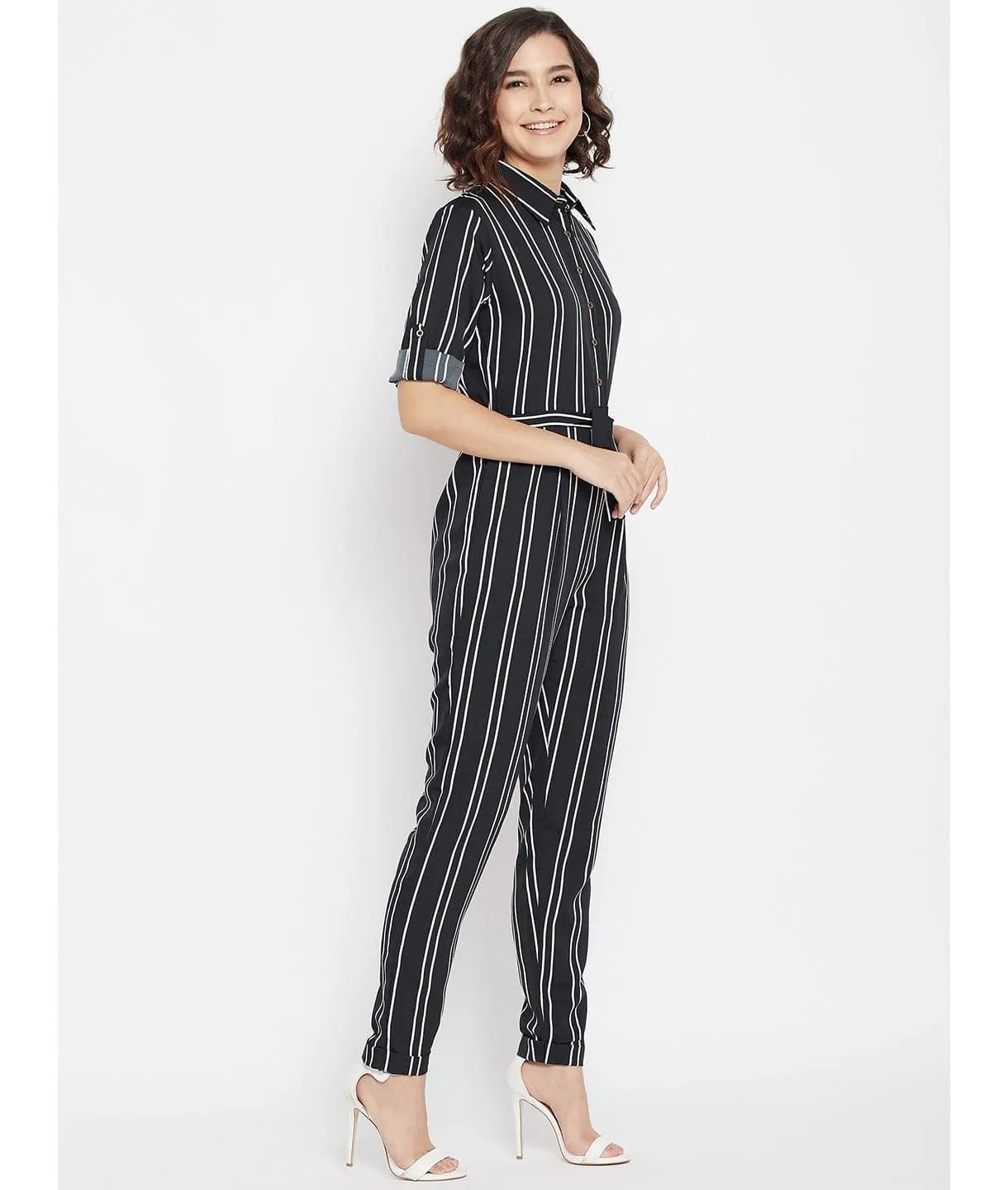 Striped Roll Up Jumpsuit