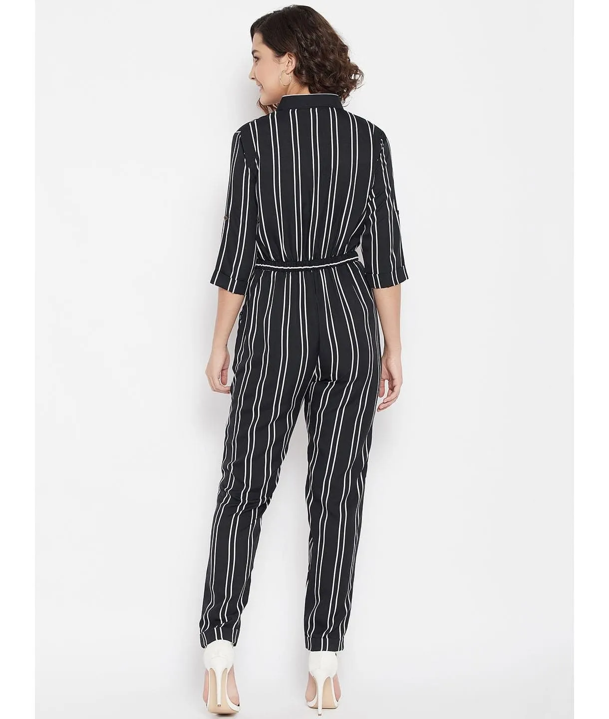 Striped Roll Up Jumpsuit