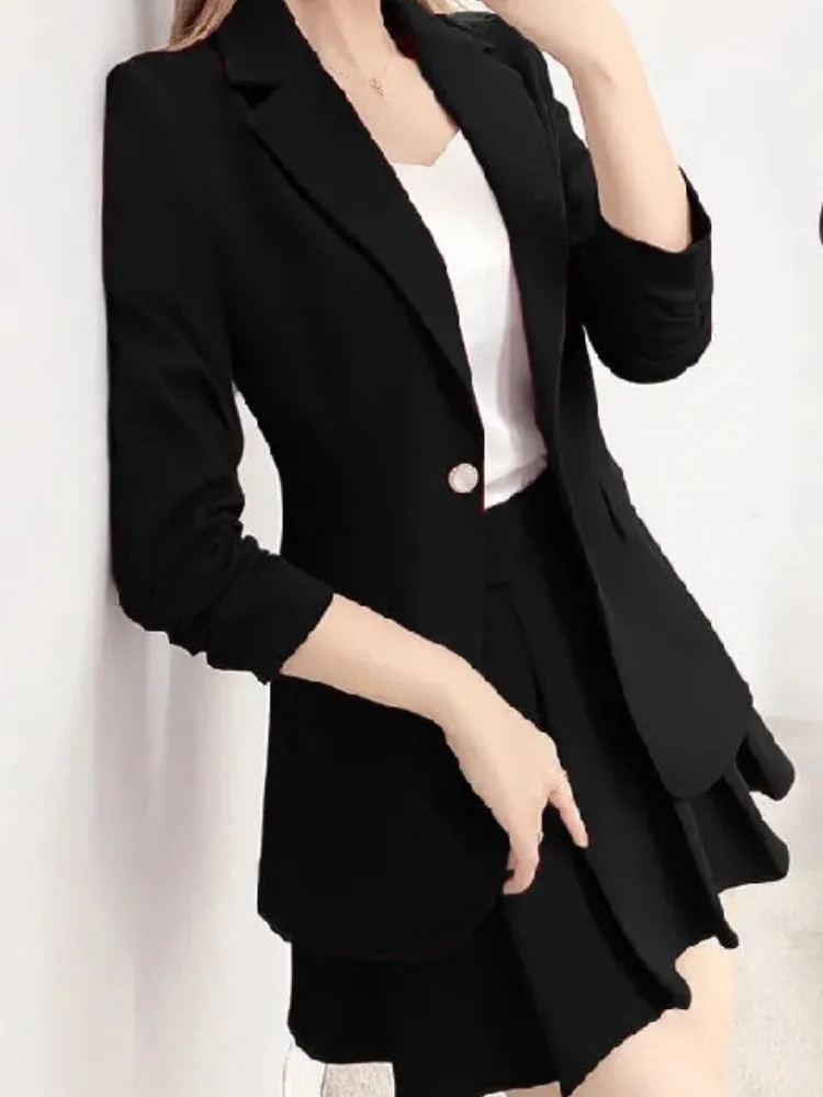 Temperament Small Coat Pleated 2-piece Set Formal Skirt Suits for Women