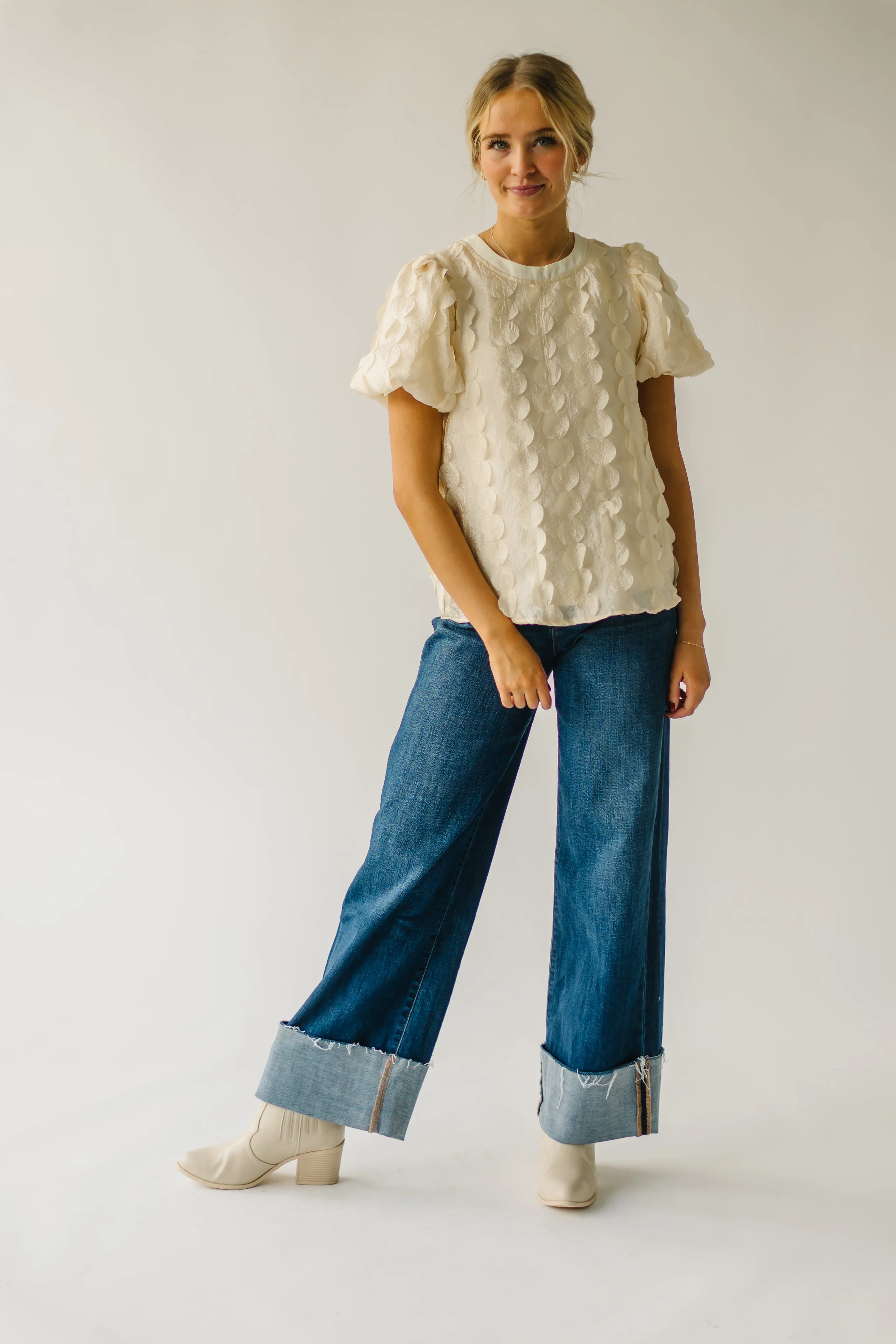 The Millington Polka Dot Textured Blouse in Cream