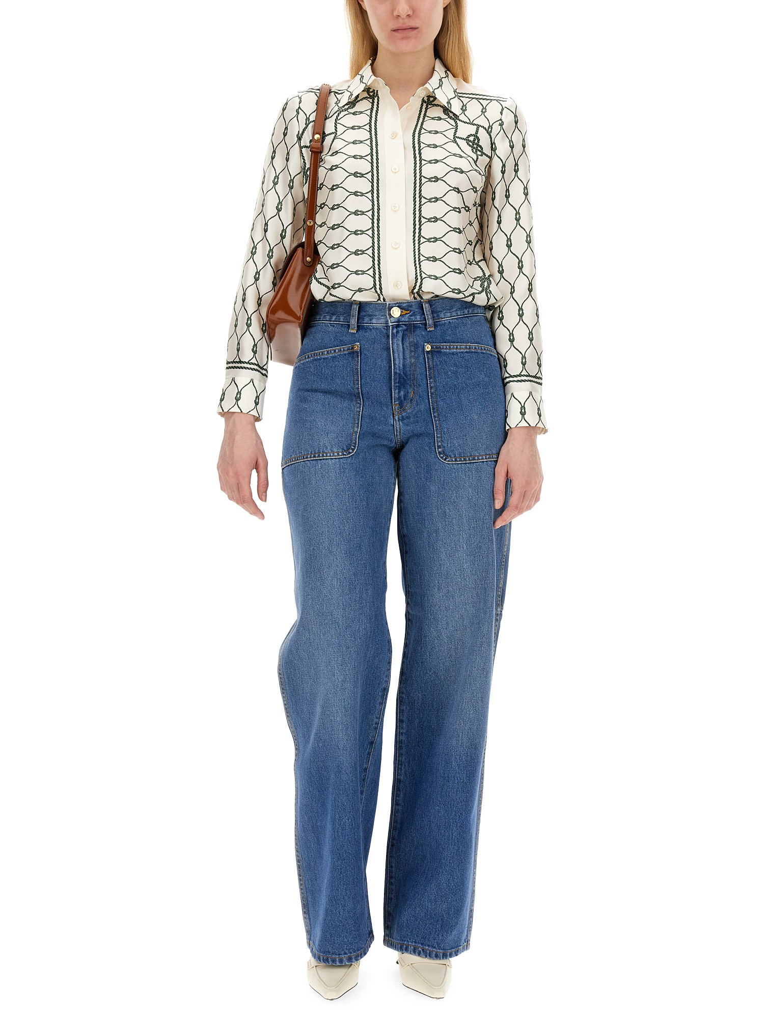 TORY BURCH    COTTON DENIM CARGO JEANS