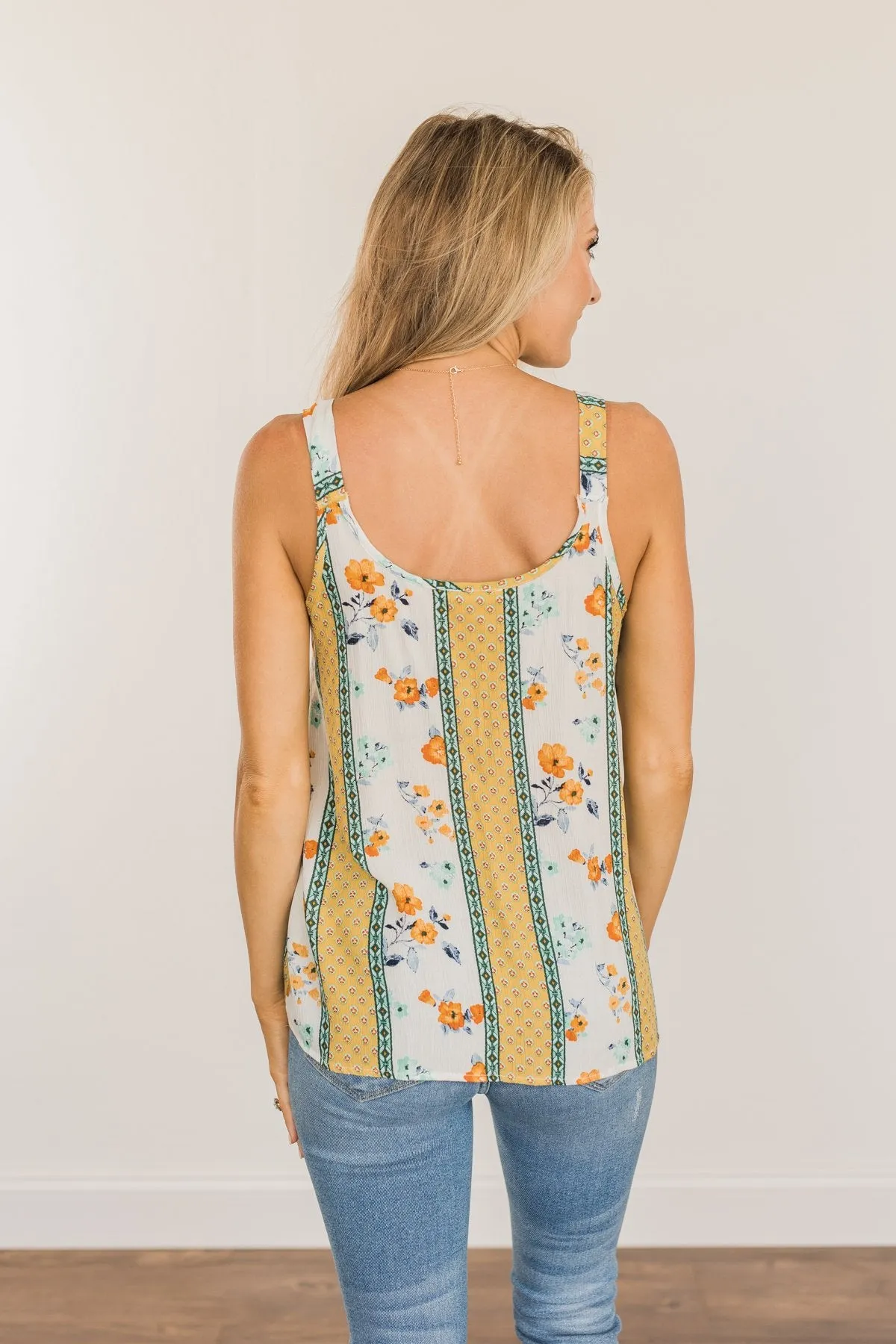 Until We Meet Again Printed Tank Top- Golden Yellow & Ivory