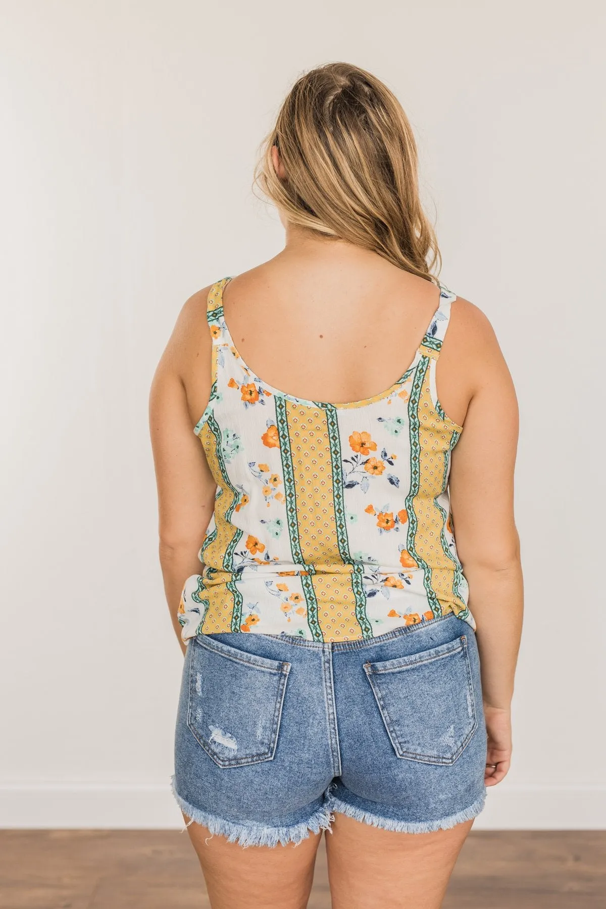 Until We Meet Again Printed Tank Top- Golden Yellow & Ivory