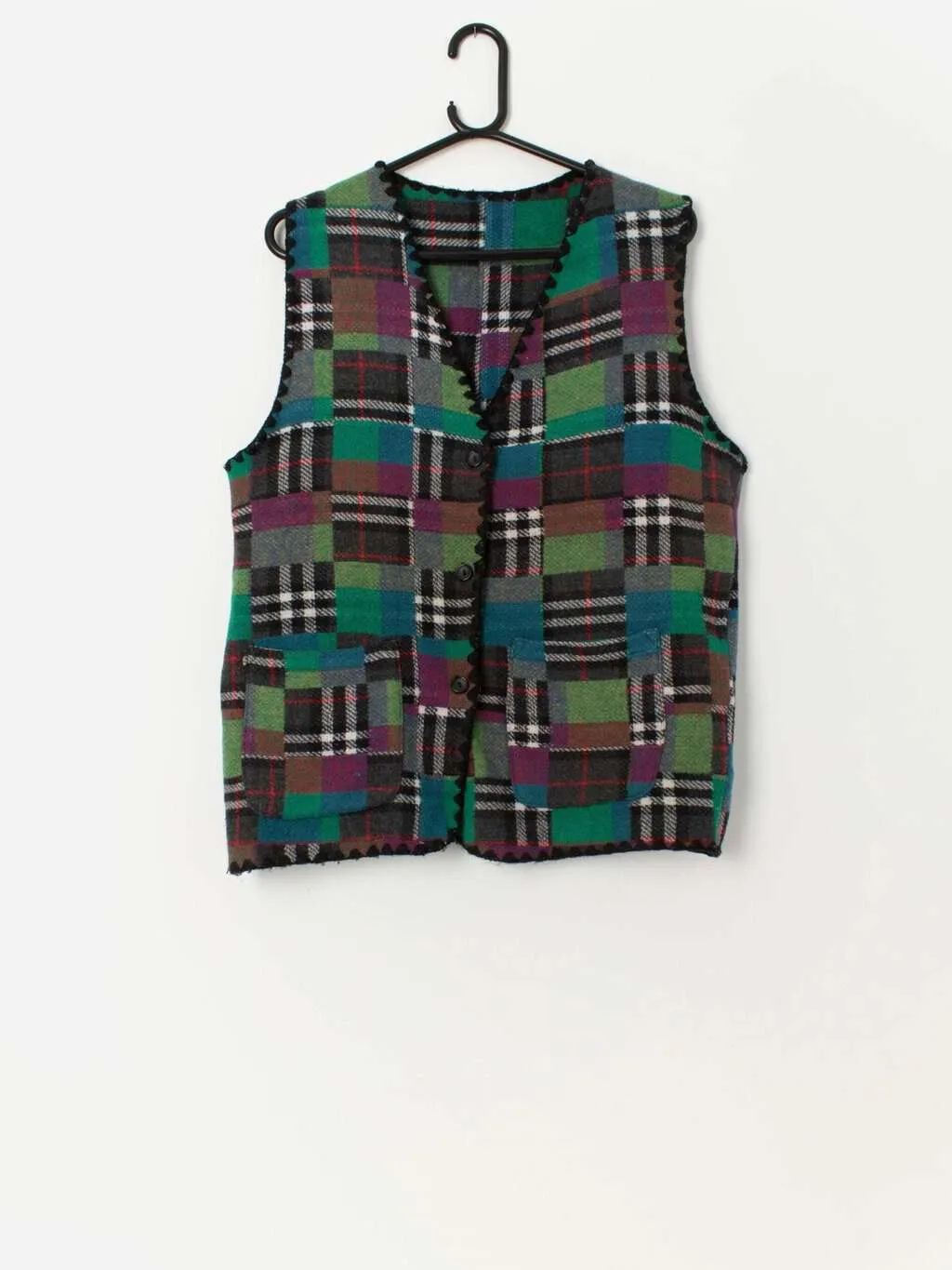 Vintage colourful checked vest, made in Britain – Large