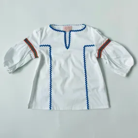 White Kaftan With Ric Rac Trim: 3-4 Years & 9-10 Years