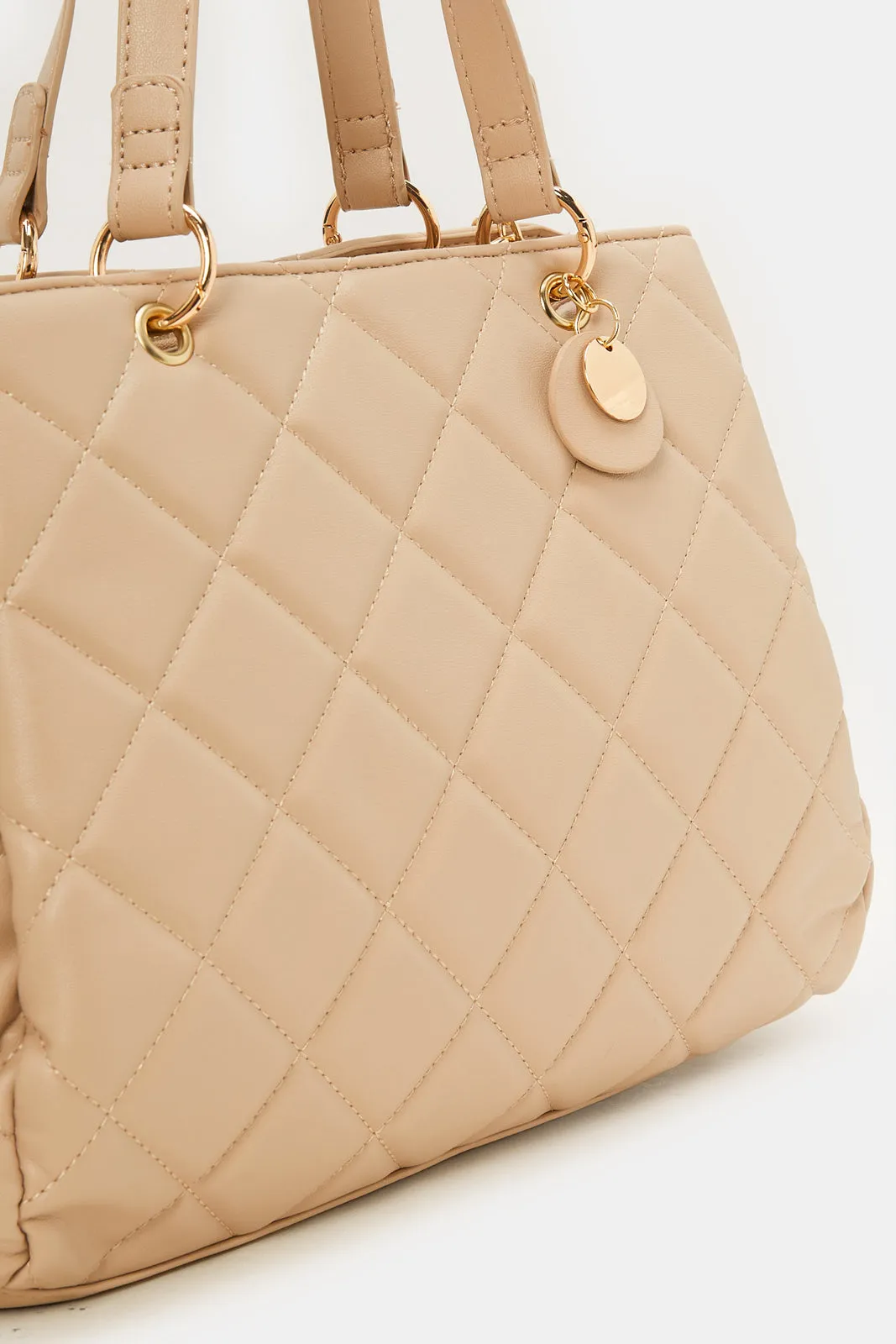 Women Beige Textured Day Bag