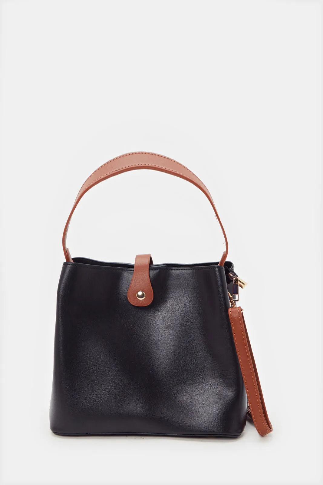 Women Plain Black Bucket Bag