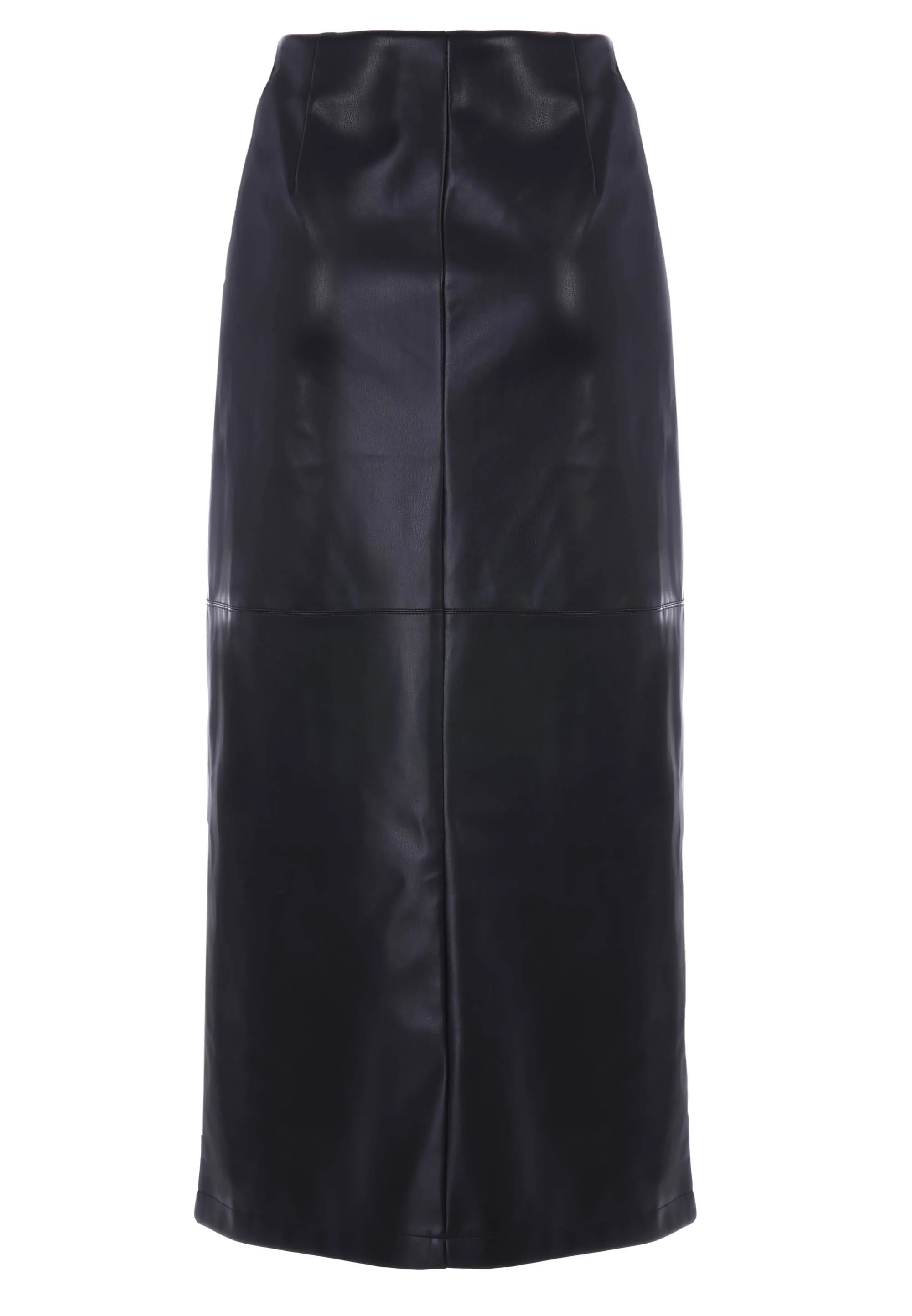 Womens Black Plain PU Midi Split Skirt