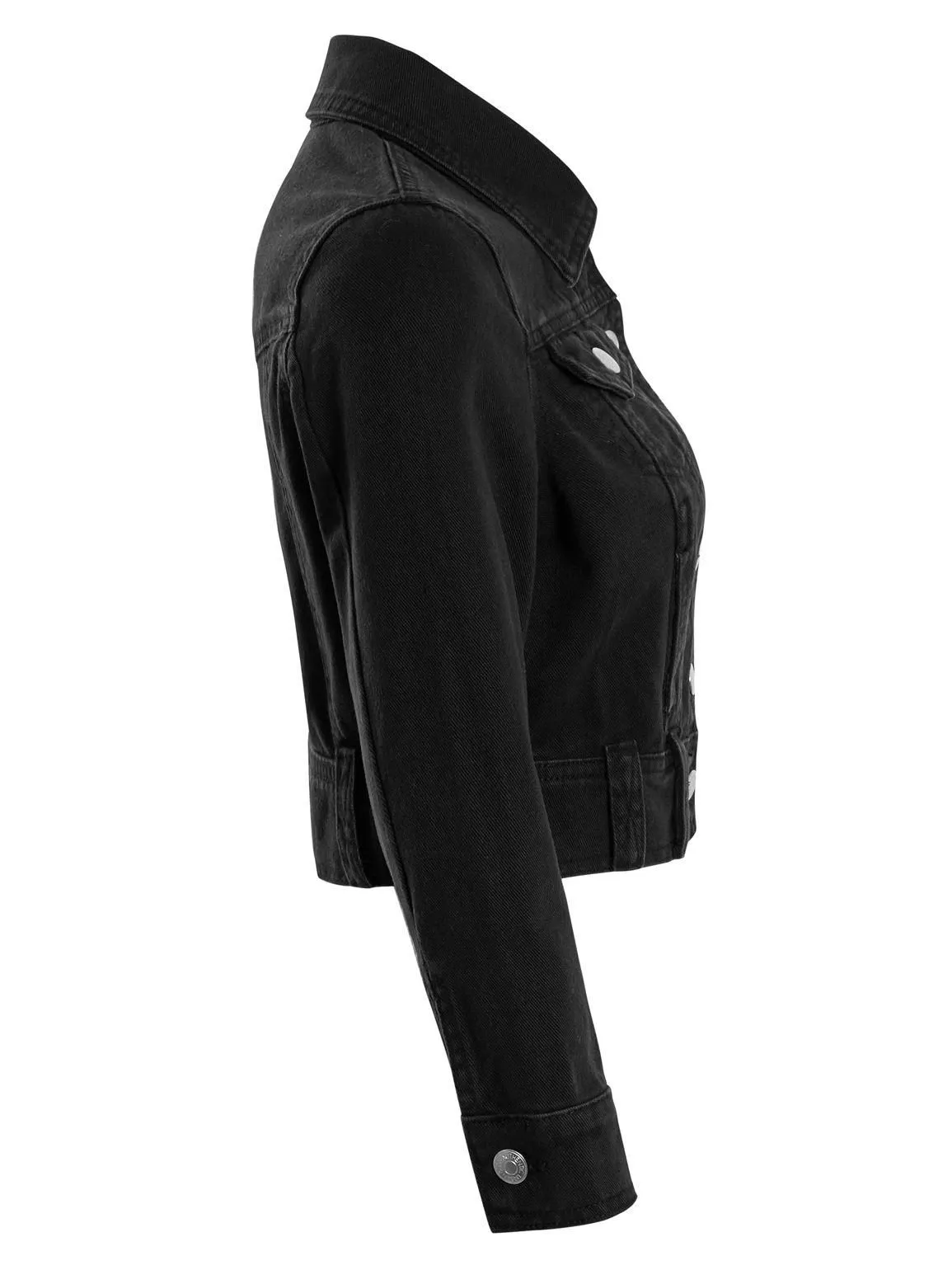 Womens Cropped Denim Jacket with 3/4 Sleeves, Black, UK Sizes 8 to 16