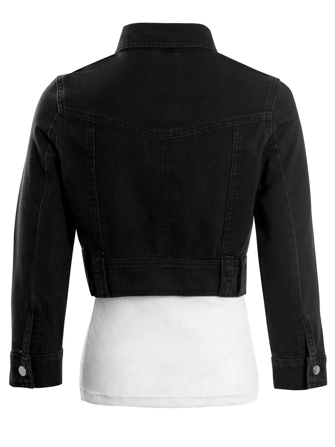 Womens Cropped Denim Jacket with 3/4 Sleeves, Black, UK Sizes 8 to 16