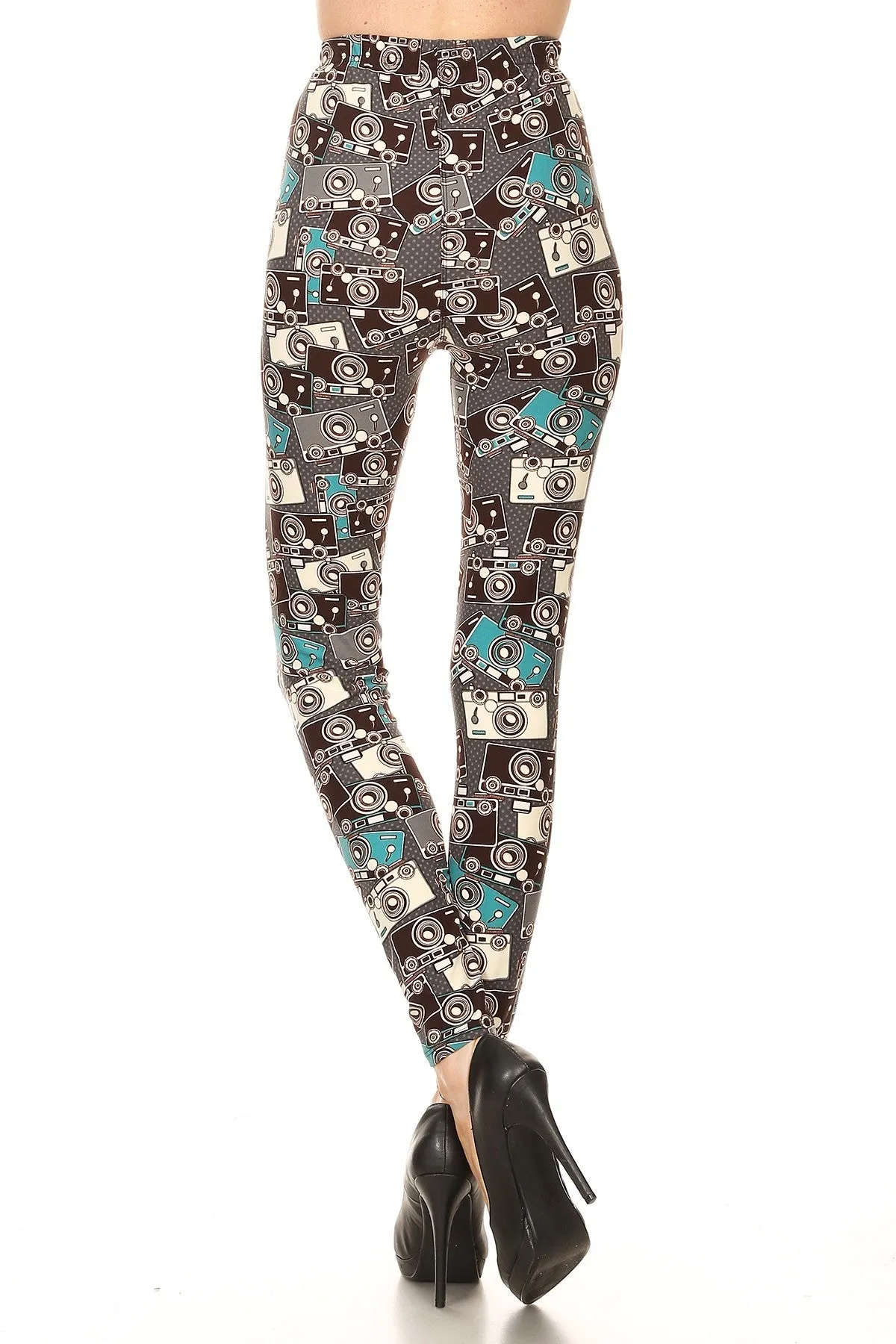 Women's Plus Camera Theme Photography Pattern Printed Leggings