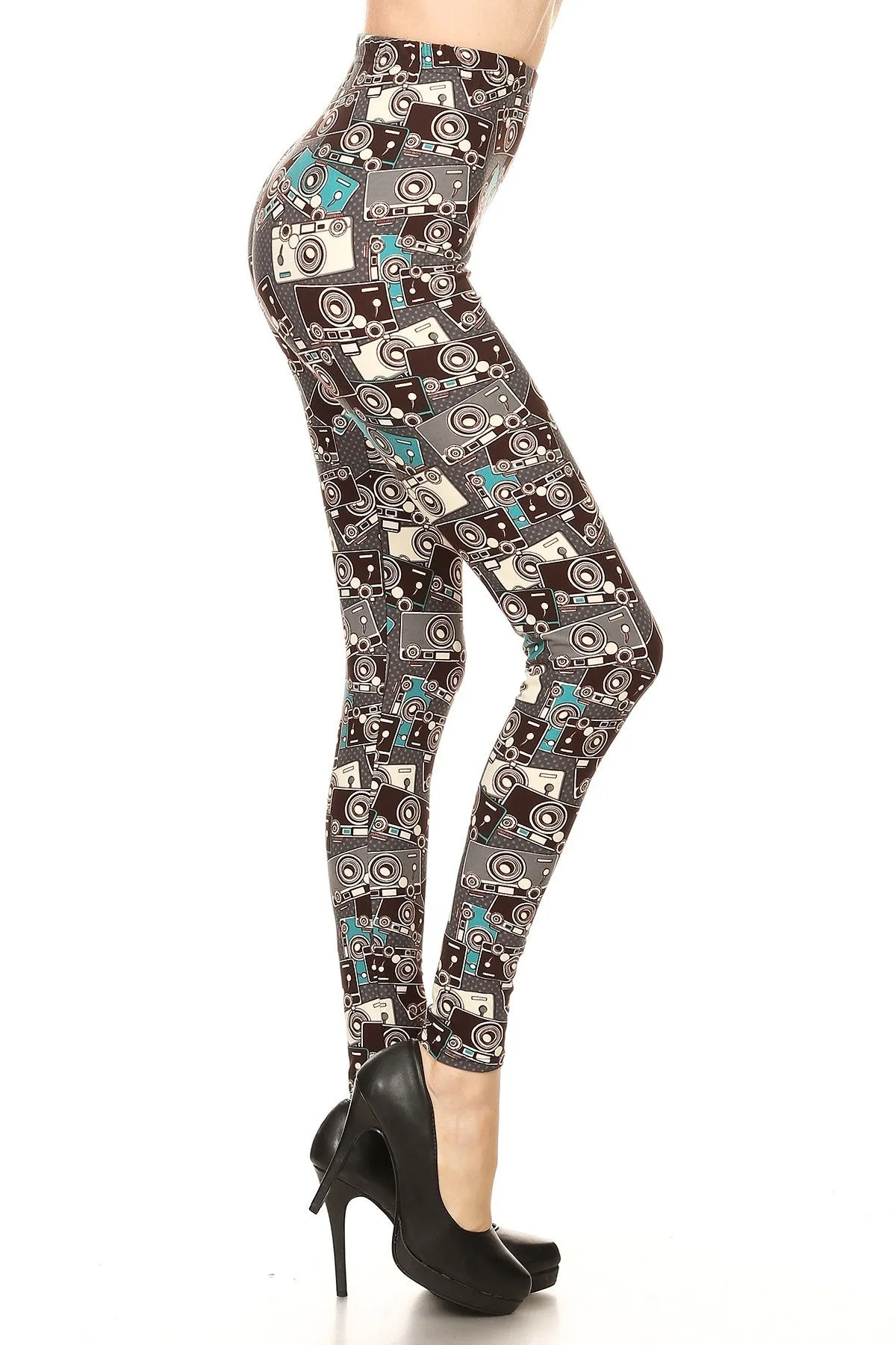 Women's Plus Camera Theme Photography Pattern Printed Leggings