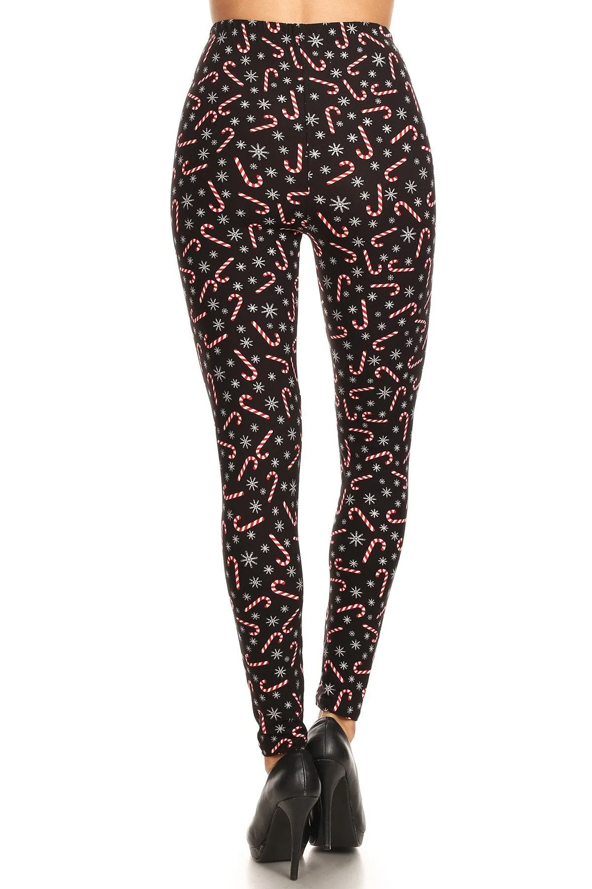 Women's Plus Candy Cane Snowflake Pattern Printed Leggings