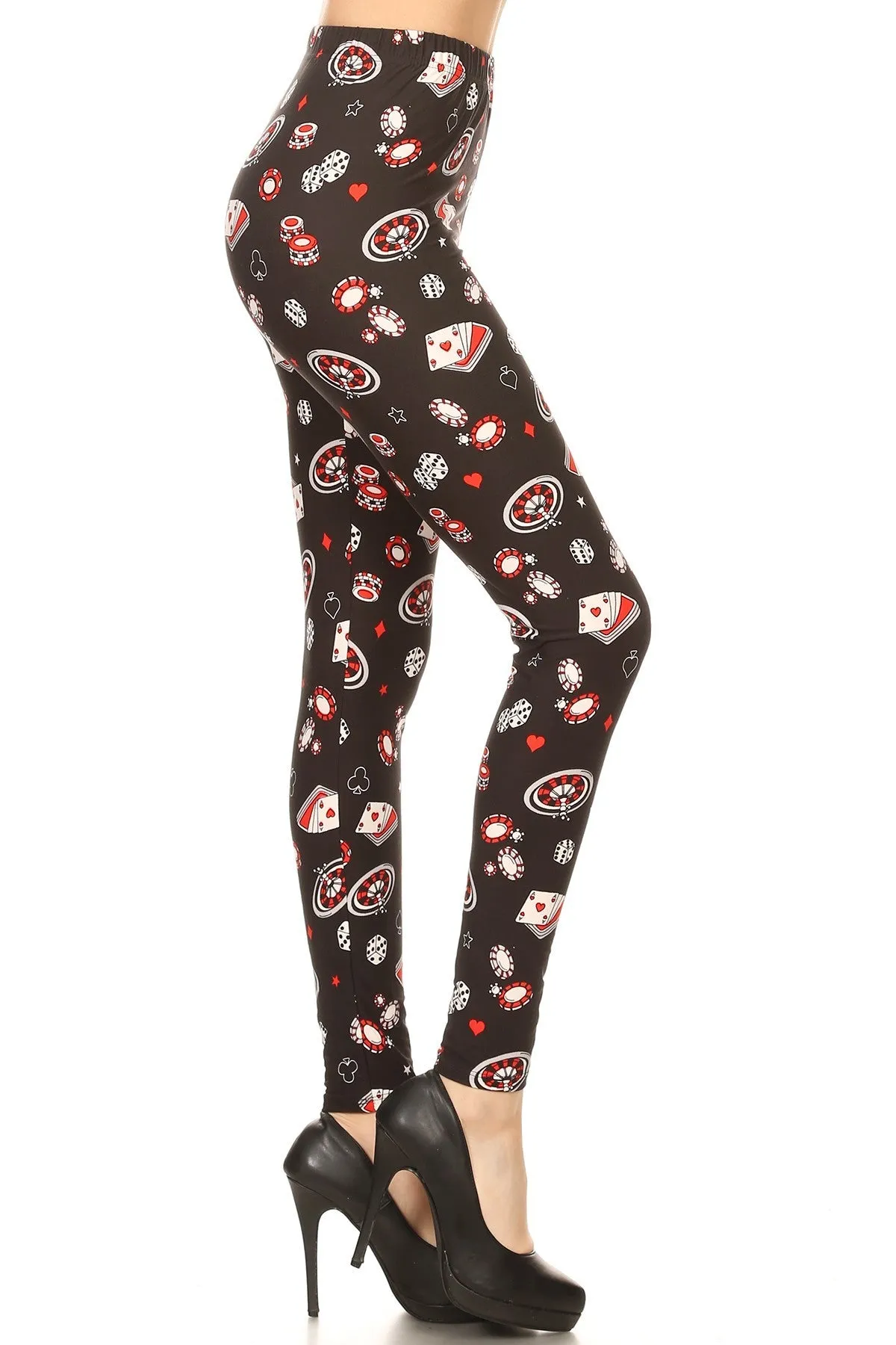 Women's Plus Card Game Diceplay Pattern Printed Leggings