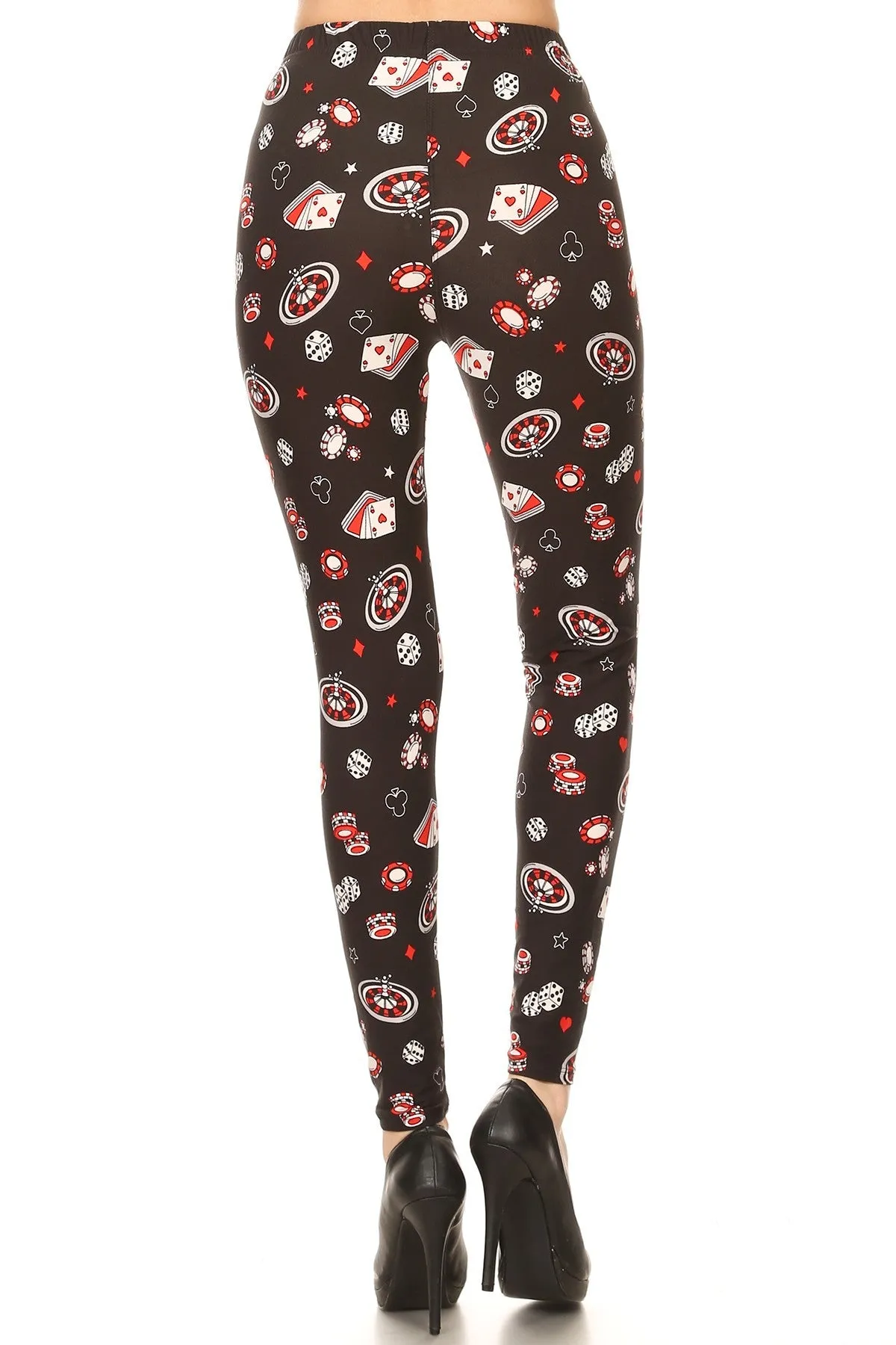 Women's Plus Card Game Diceplay Pattern Printed Leggings