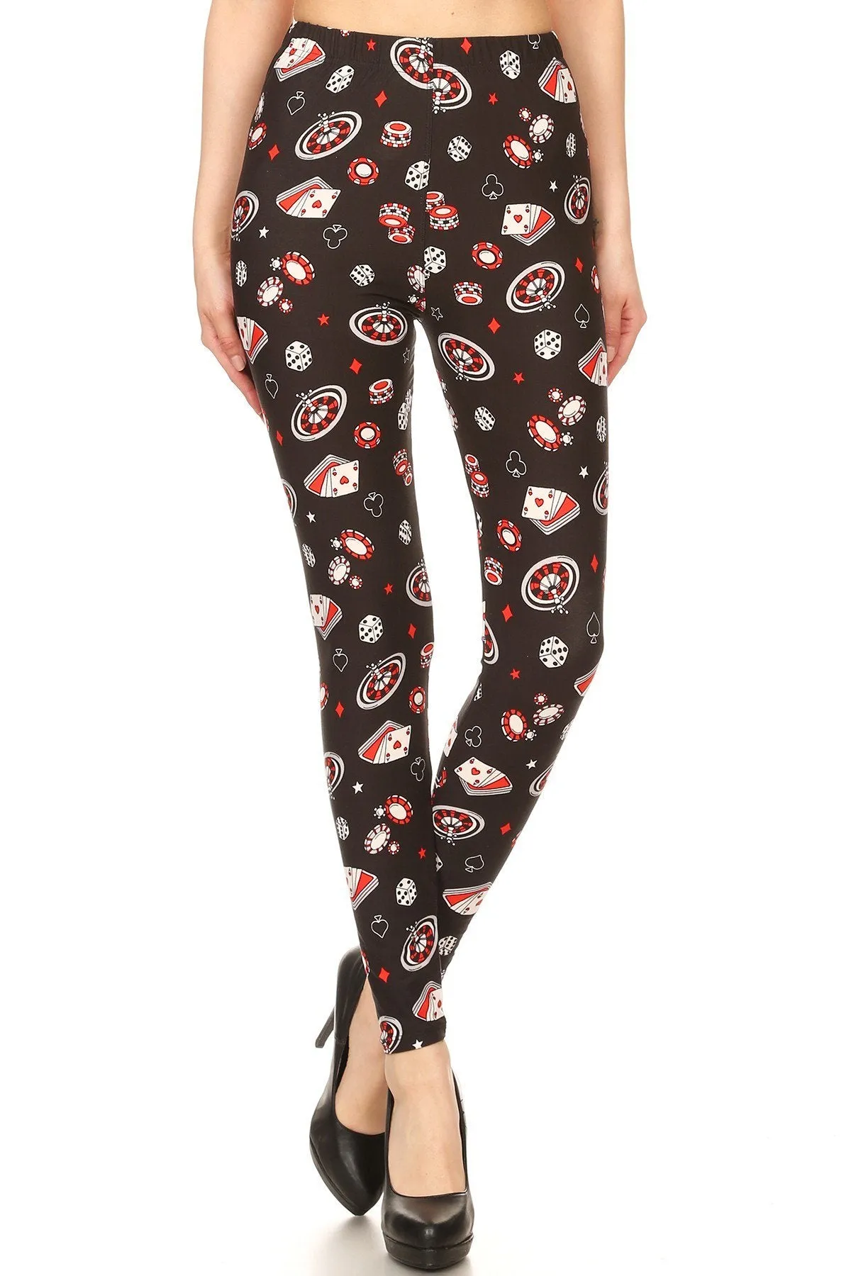 Women's Plus Card Game Diceplay Pattern Printed Leggings