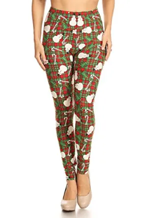 Women's Plus Snowman Candy Cane Plaid Pattern Printed Leggings