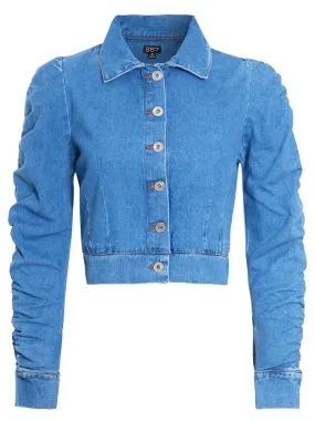 Womens Puff Sleeve Cropped Denim Jacket, UK Sizes 8 to 16