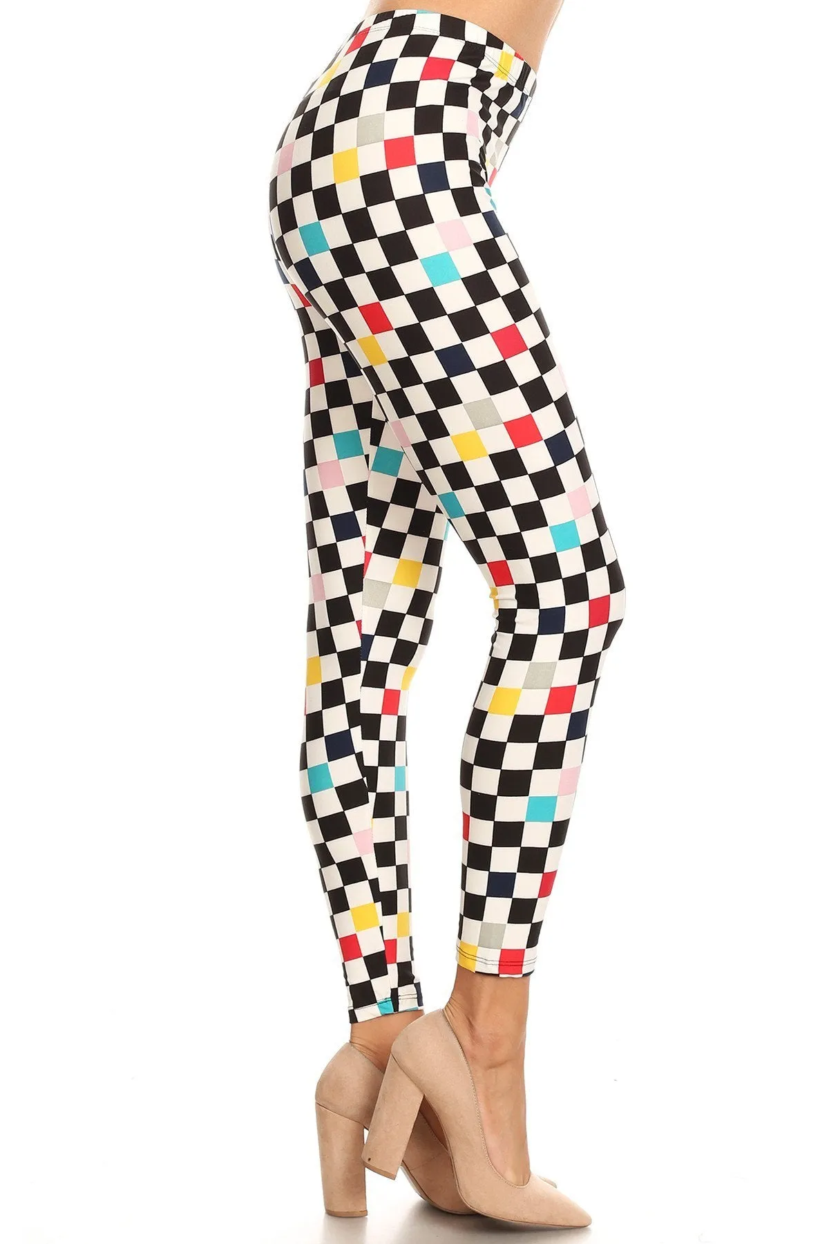 Women's Regular Colorful Checkered Pattern Printed Leggings