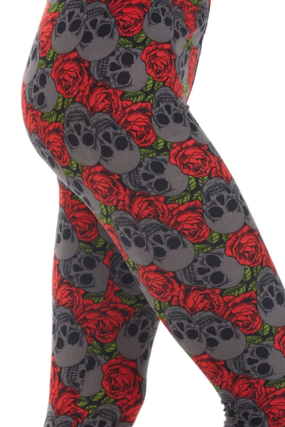 Women's Regular Grey Skull with Red Roses Leggings