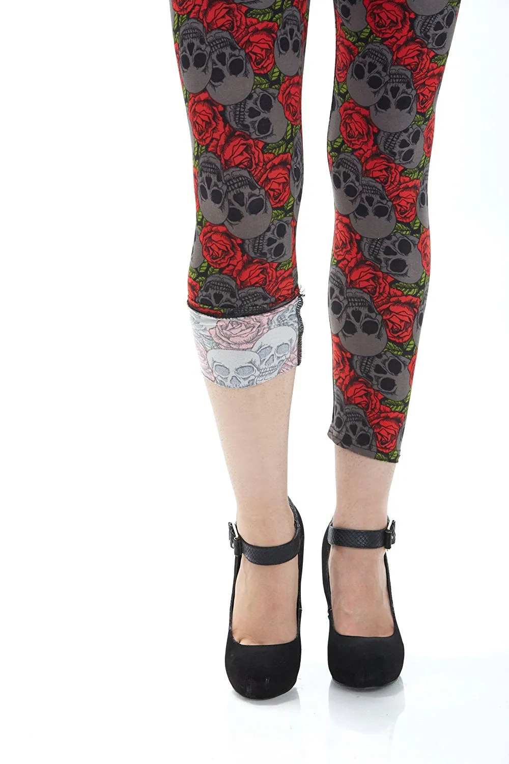 Women's Regular Grey Skull with Red Roses Leggings