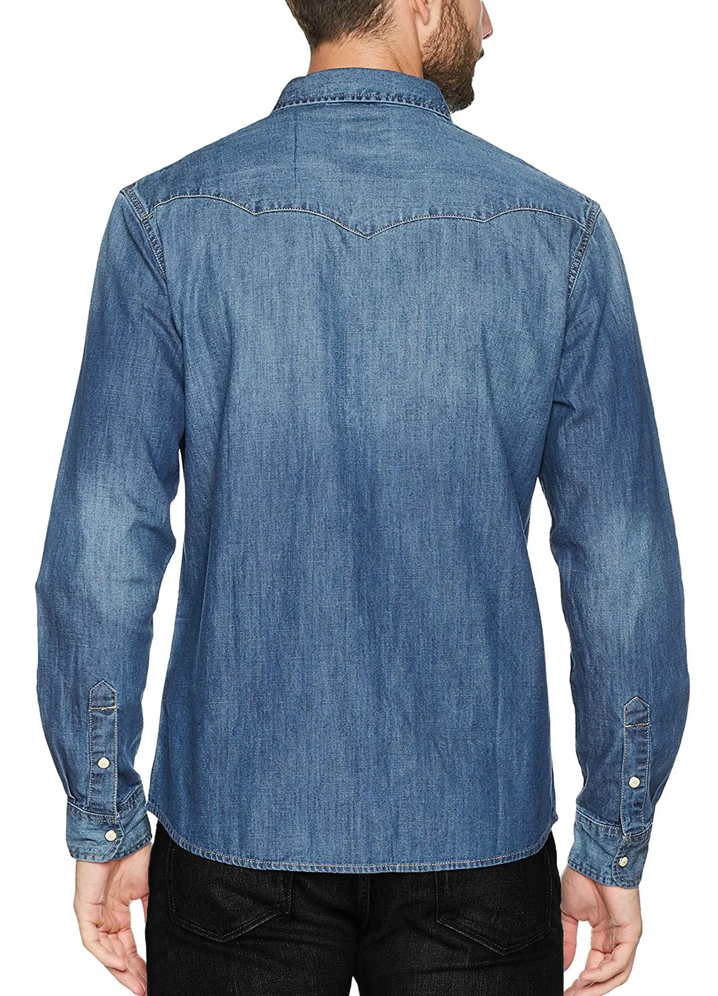 Wrangler Western Denim Shirt Long Sleeve Mid Indigo