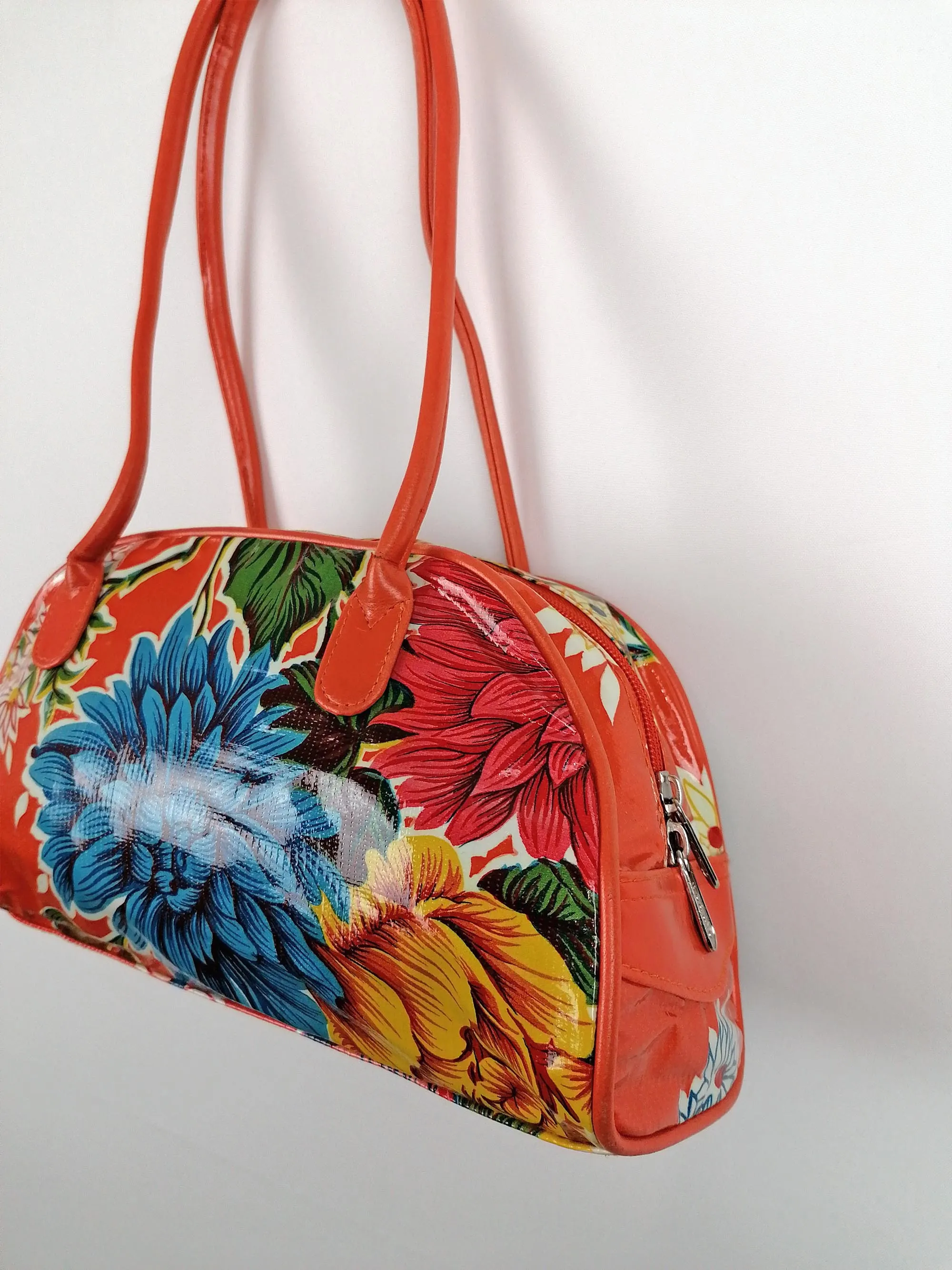 Y2K Small PVC Bag Orange Flowers Print