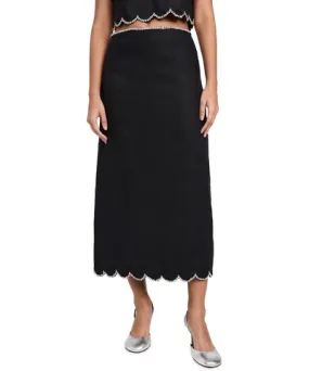 ZIMMERMANN Crush Scalloped Midi Skirt Black 1